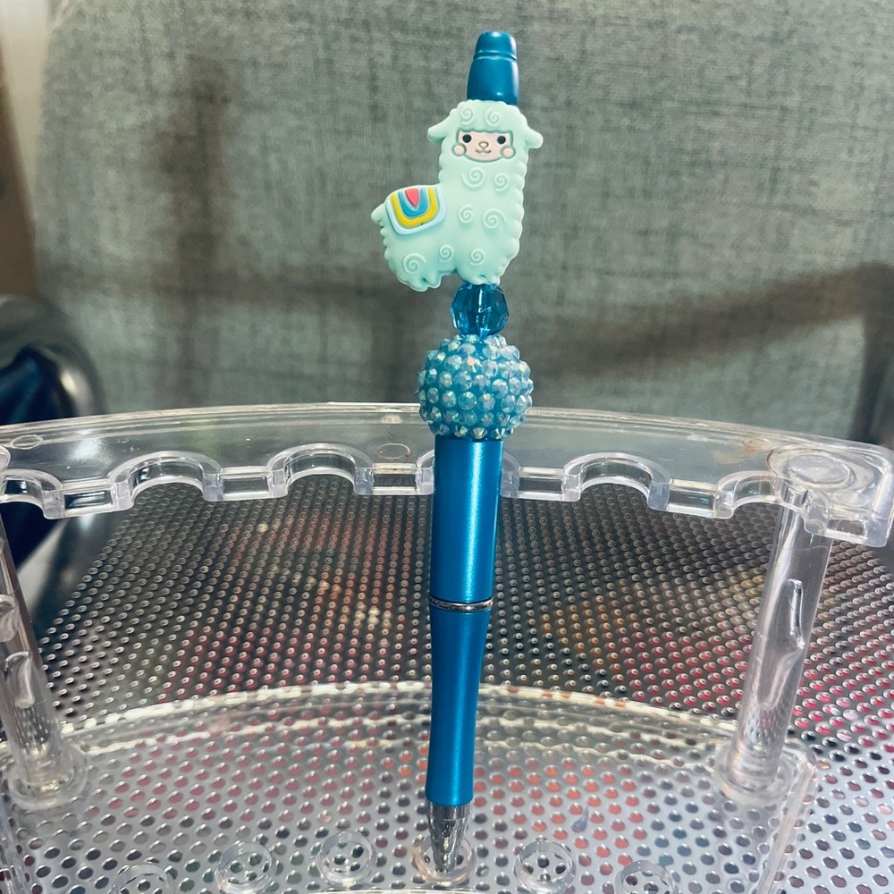 Cute llama rhinestone glitter sparkle bead ink pen
